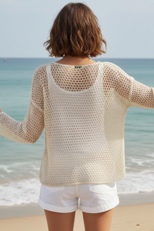 Miss Sparkling Star Crochet Mesh Knit Cover-Up Top