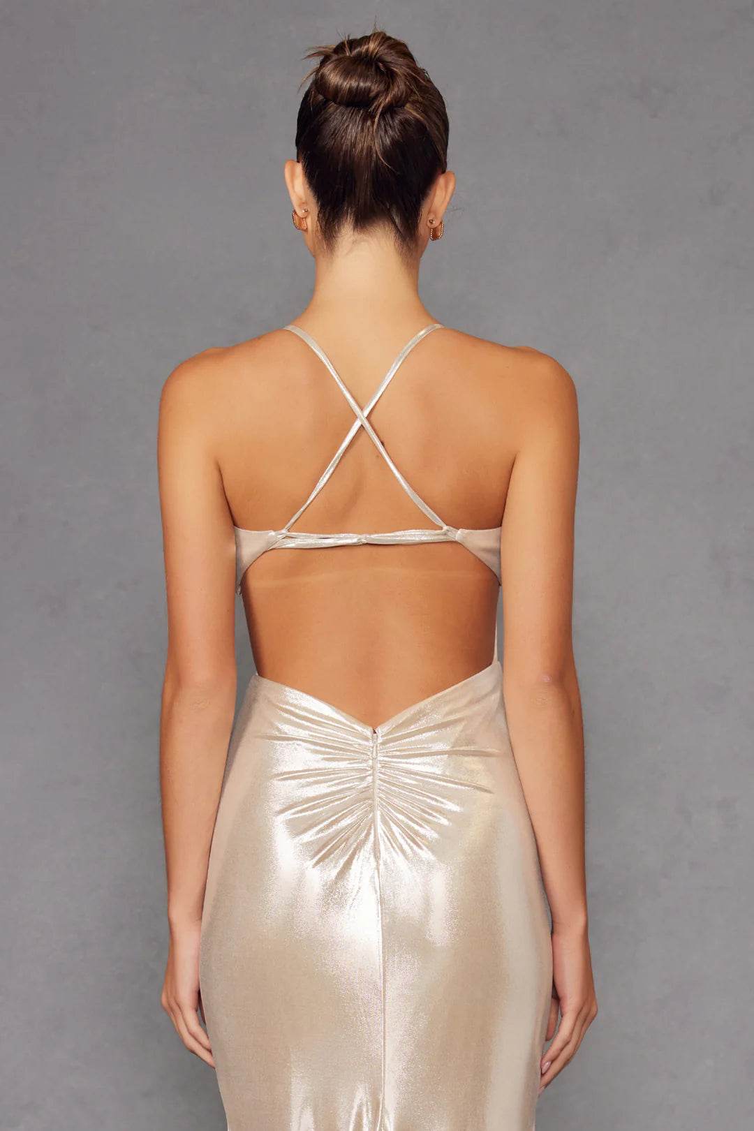 Juliet Radiant Metallic Sleeveless V-Neck Slit Gown JT2502A - Rosa Apparel