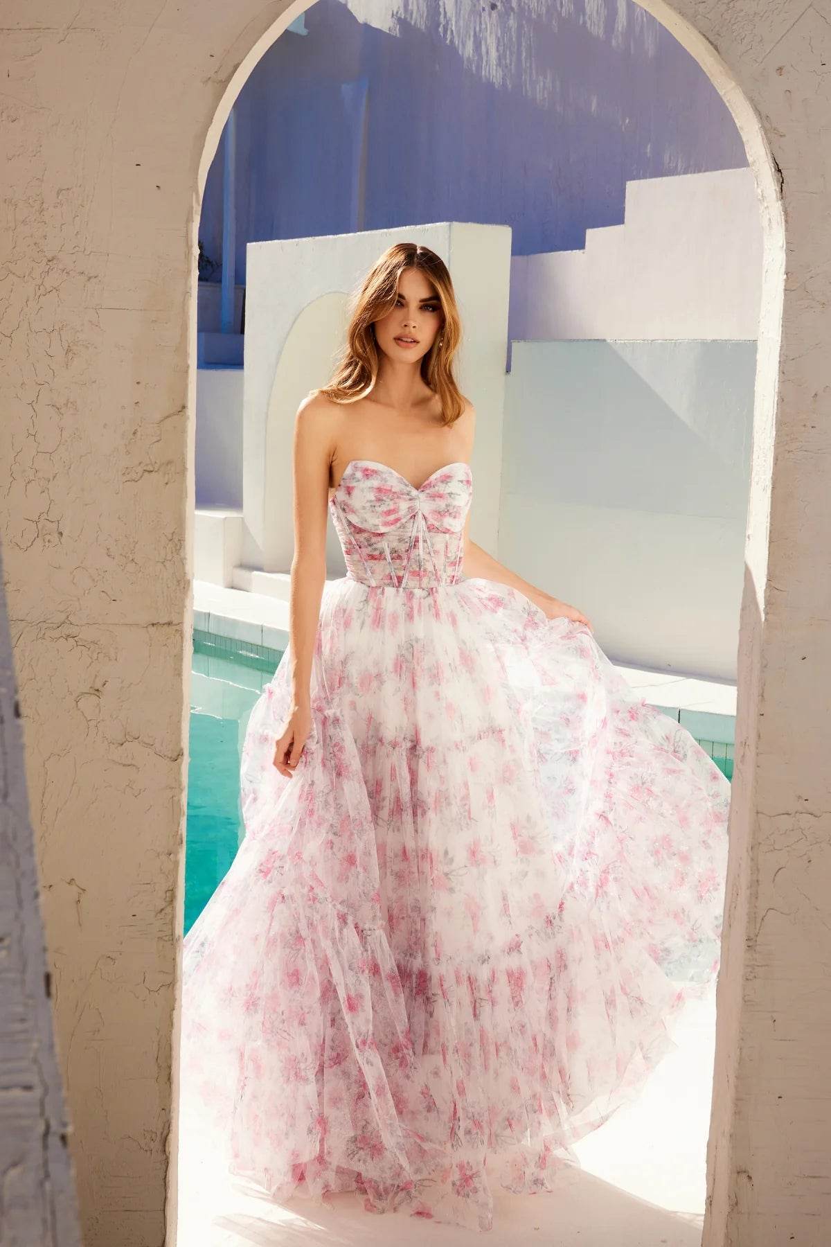 Juliet Print Strapless A-line Gown JT2507A - Rosa Apparel
