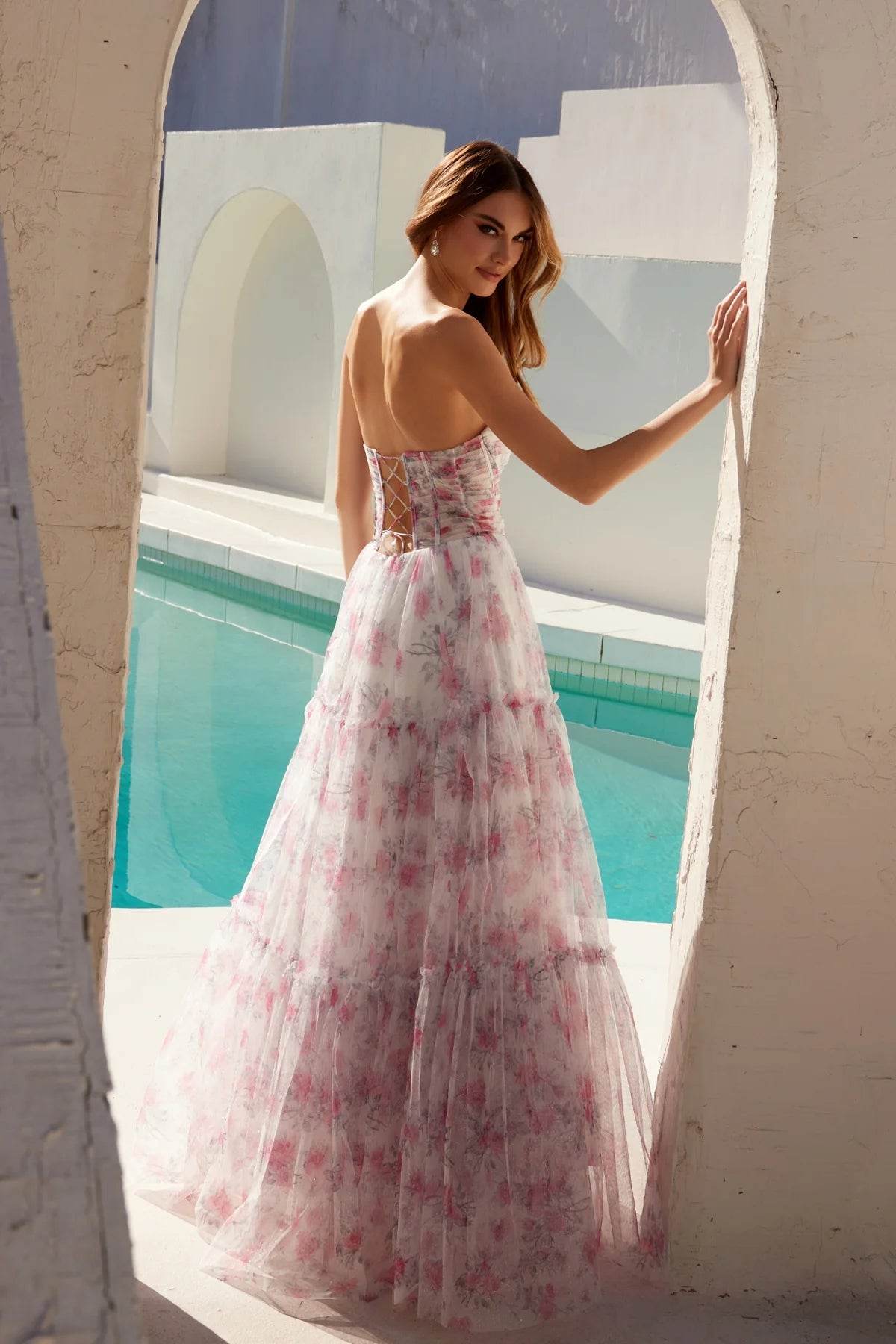 Juliet Print Strapless A-line Gown JT2507A - Rosa Apparel