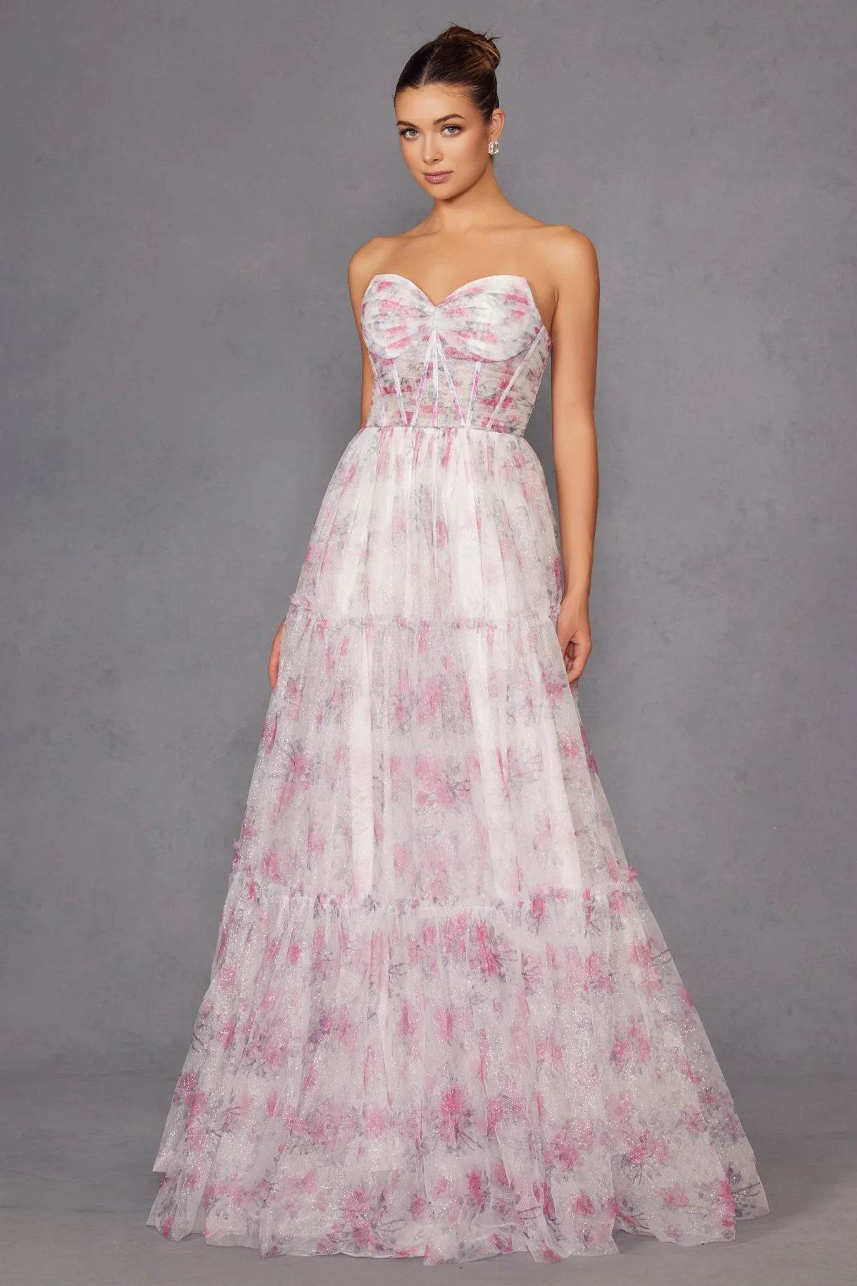 Juliet Print Strapless A-line Gown JT2507A - Rosa Apparel