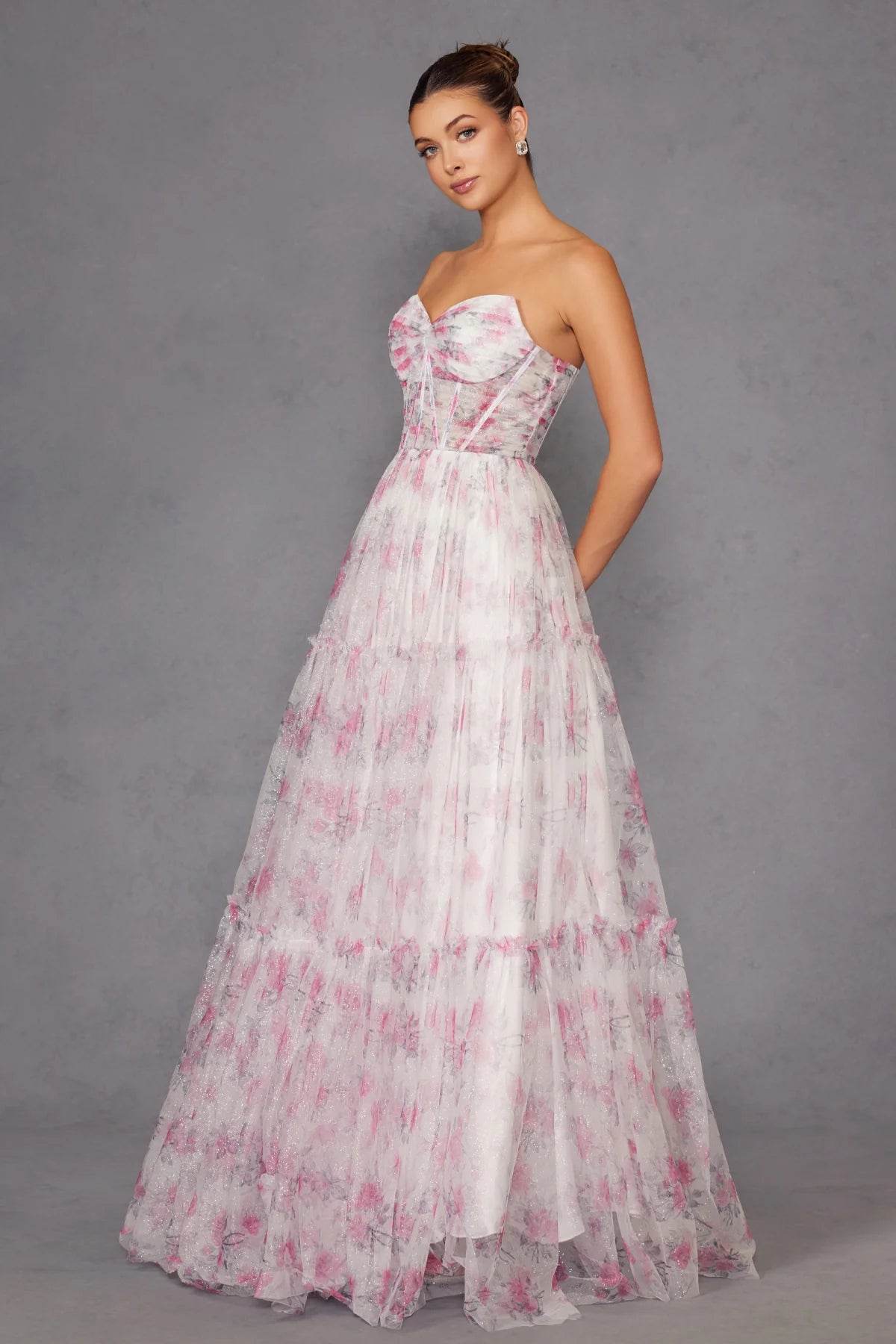 Juliet Print Strapless A-line Gown JT2507A - Rosa Apparel
