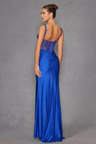 Juliet Fitted Long Cowl Neck Slit Dress JT2518I - Rosa Apparel