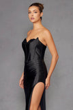 Juliet Satin Strapless Bustier Slit Gown JT2527L - Rosa Apparel