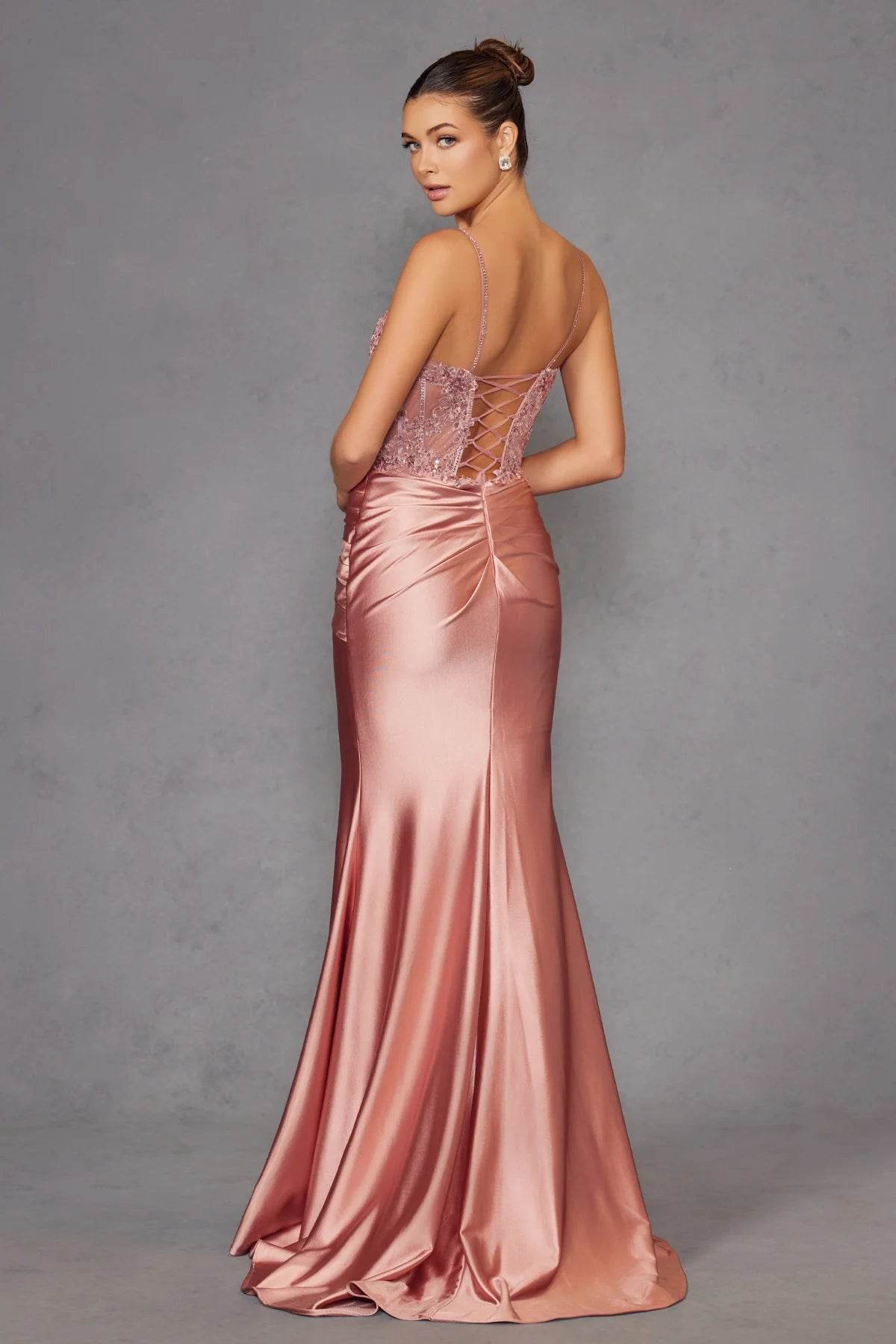 Juliet Applique Satin Sleeveless Gown JT2531K - Rosa Apparel