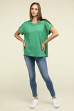Zenana Brushed Waffle Exposed-Seam Short Sleeve Top - Rosa Apparel