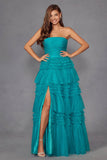 Juliet Strapless Tiered A-line Slit Gown JT2542S - Rosa Apparel