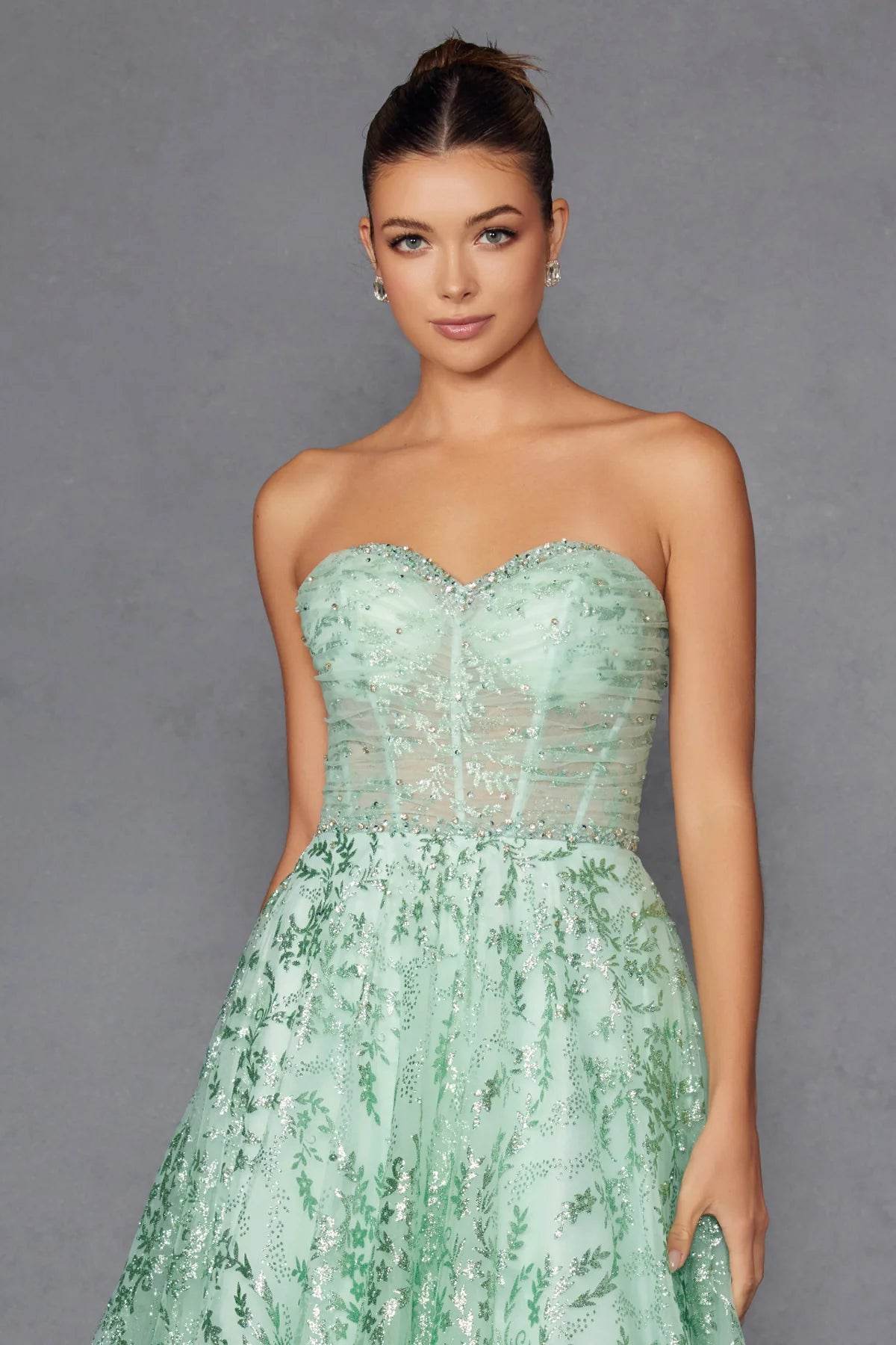 Juliet Glitter Print Strapless A-line Gown JT2547S - Rosa Apparel