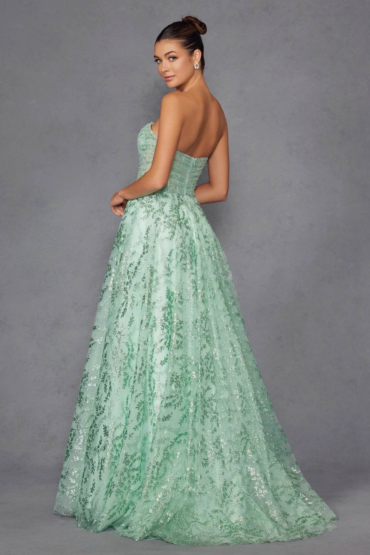 Juliet Glitter Print Strapless A-line Gown JT2547S - Rosa Apparel