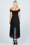 LA Scala Embellished Off-the-Shoulder High-Low Lace Chiffon Dress 25503