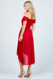 LA Scala Embellished Off-the-Shoulder High-Low Lace Chiffon Dress 25503