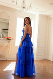Juliet Halter Ruffled A-line Slit Gown JT2556S - Rosa Apparel