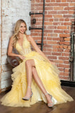 Juliet Halter Ruffled A-line Slit Gown JT2556S - Rosa Apparel