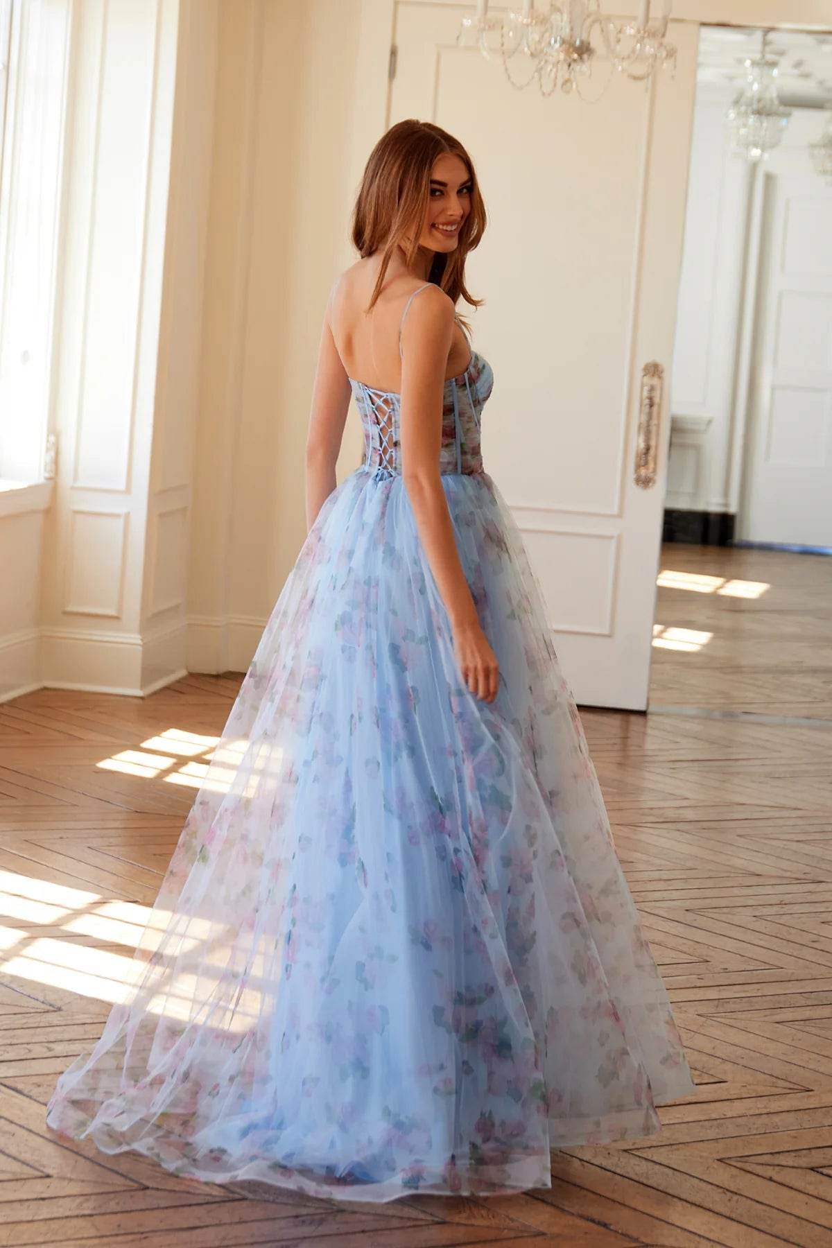 Juliet Print Sleeveless A-line Slit Gown JT2562S - Rosa Apparel