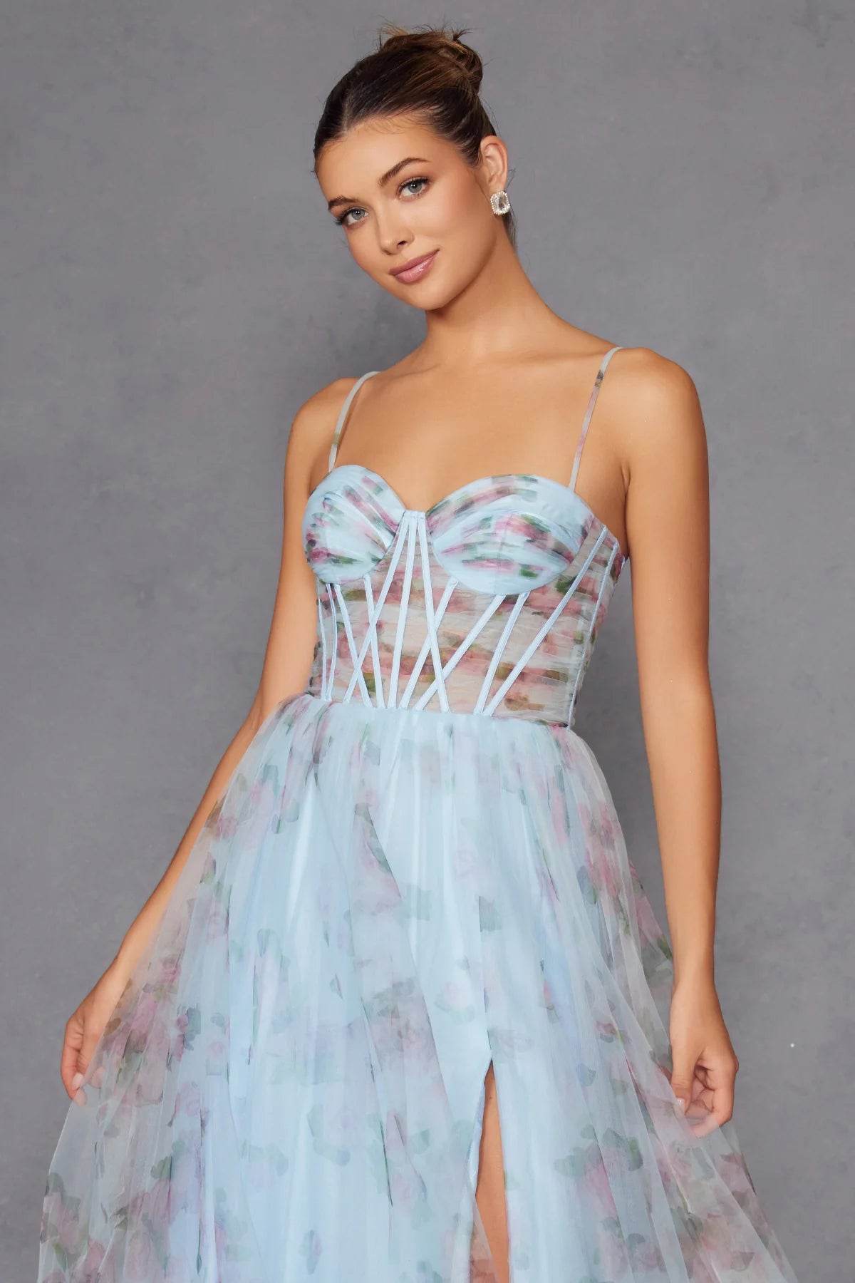 Juliet Print Sleeveless A-line Slit Gown JT2562S - Rosa Apparel