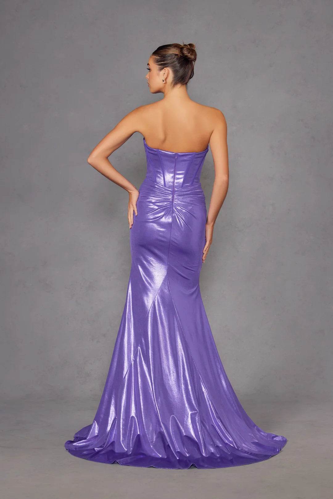 Juliet Strapless Sweetheart Neckline Bodice Fitted Sparkling Metallic Prom Dress JT2578H - Rosa Apparel