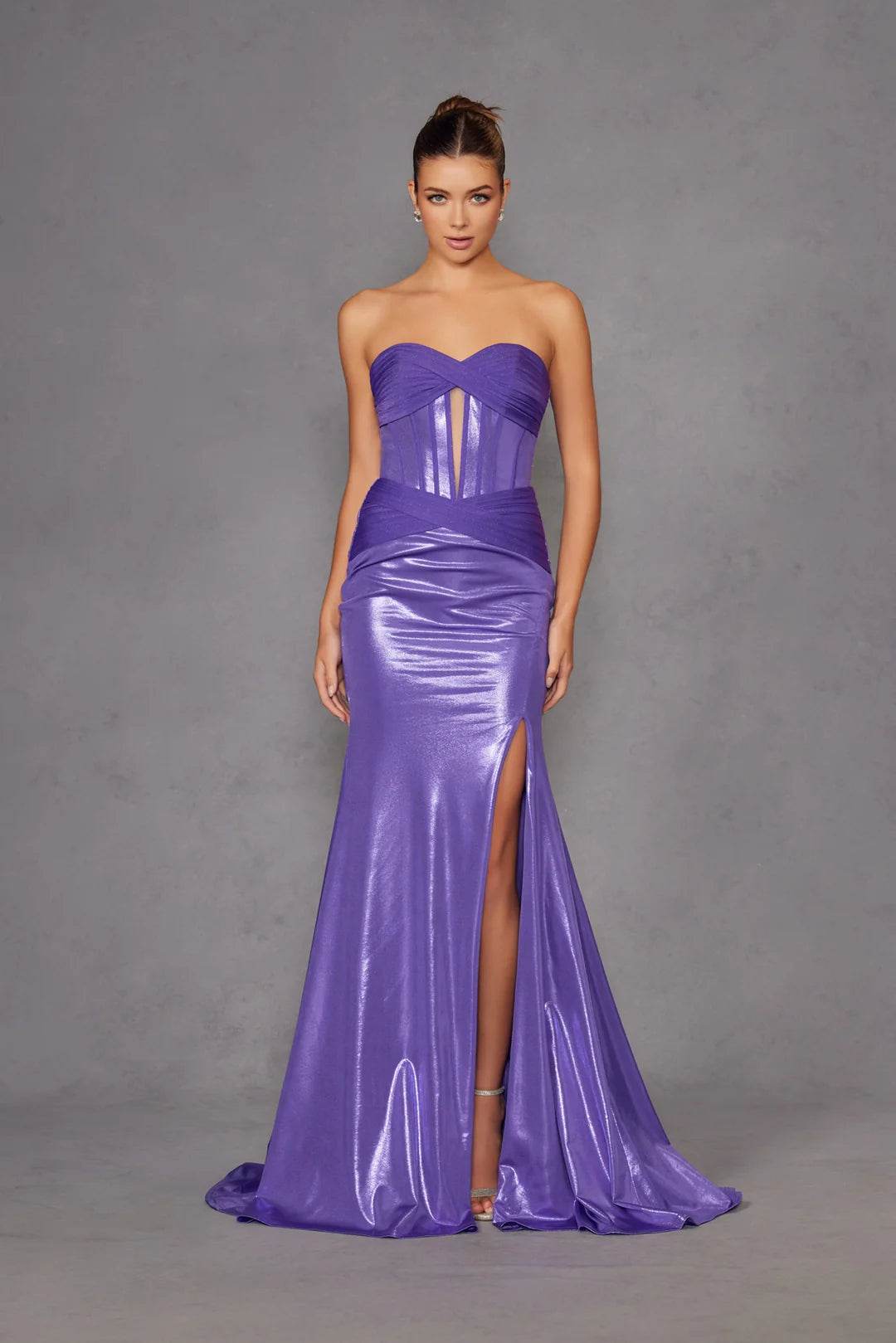 Juliet Strapless Sweetheart Neckline Bodice Fitted Sparkling Metallic Prom Dress JT2578H - Rosa Apparel