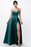 LA Scala Open Side & Back Stretch Satin Evening Gown with Zig Zag Tie 25895