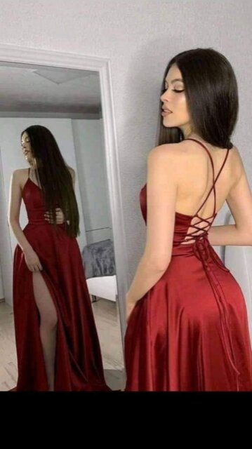 LA Scala Open Side & Back Stretch Satin Evening Gown with Zig Zag Tie 25895