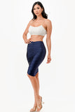 LA Scala Center Ruched Shiny Tricot Knee-Length Pencil Skirt 26033