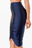 LA Scala Center Ruched Shiny Tricot Knee-Length Pencil Skirt 26033