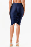 LA Scala Center Ruched Shiny Tricot Knee-Length Pencil Skirt 26033