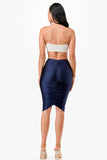LA Scala Center Ruched Shiny Tricot Knee-Length Pencil Skirt 26033