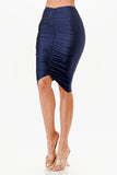LA Scala Center Ruched Shiny Tricot Knee-Length Pencil Skirt 26033