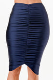 LA Scala Center Ruched Shiny Tricot Knee-Length Pencil Skirt 26033