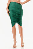 LA Scala Center Ruched Shiny Tricot Knee-Length Pencil Skirt 26033