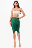 LA Scala Center Ruched Shiny Tricot Knee-Length Pencil Skirt 26033