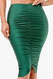 LA Scala Center Ruched Shiny Tricot Knee-Length Pencil Skirt 26033