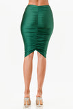 LA Scala Center Ruched Shiny Tricot Knee-Length Pencil Skirt 26033