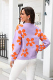 Angel Wings Floral Print Round Neck Dropped Shoulder Pullover Sweater - Rosa Apparel