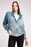 Zenana Acid Wash Cotton Waffle Hooded Zip-Up Jacket - Rosa Apparel