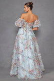 Juliet Print Off Shoulder Ruffled Gown JT2887C - Rosa Apparel