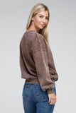Zenana Acid Wash Fleece Oversized Round Neck Long Sleeves Pullover - Rosa Apparel