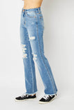 Judy Blue Full Size Distressed Casual Denim Raw Hem Bootcut Jeans Style #: 82542 - Rosa Apparel