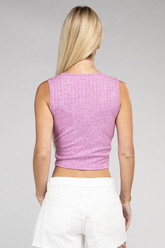 Zenana Casual Ribbed Scoop Neck Cropped Sleeveless Top - Rosa Apparel
