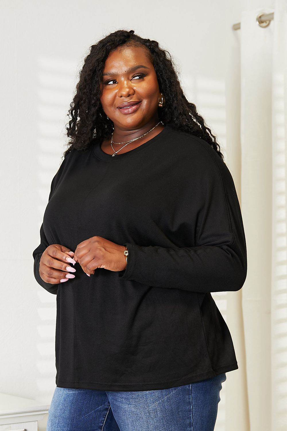 Double Take Seam Detail Round Neck Long Sleeve Top - Rosa Apparel