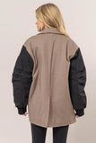 HYFVE Herringbone Mixed Media Contrast Long Sleeve Blazer - Rosa Apparel
