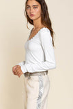 POL Studded Ribbed V-Neck Long Sleeves Top - Rosa Apparel