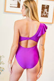 Davi & Dani Solid One Shoulder One Piece Swimsuit - Rosa Apparel