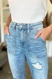 Judy Blue Full Size Distressed Straight Jeans with Patch Pockets - Rosa Apparel