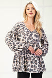 Celeste Full Size Leopard V-Neck Balloon Sleeve Blouse - Rosa Apparel