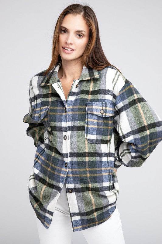 BiBi Plaid Flannel Textured With Big Checkered Point Shirt - Rosa Apparel