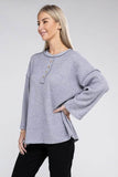 Zenana Ribbed Brushed Melange Hacci Henley Sweater - Rosa Apparel