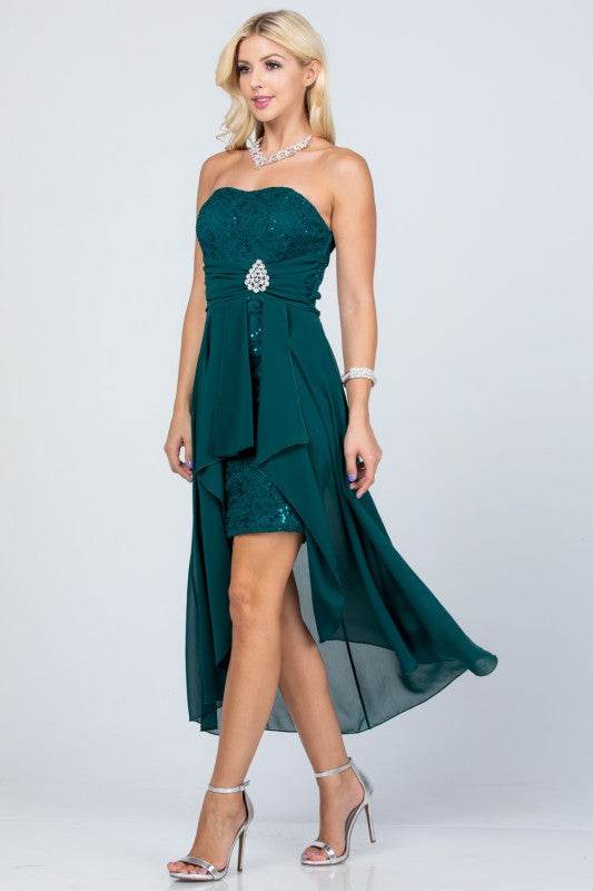 LA SCALA Open Back Lace and Chiffon Surplice Elegant Dress - Rosa Apparel