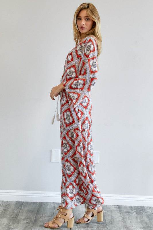 Davi & Dani Printed Long Sleeve Loose Kimono - Rosa Apparel