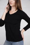 Zenana Cotton V-Neck Long Sleeve T-Shirt - Rosa Apparel